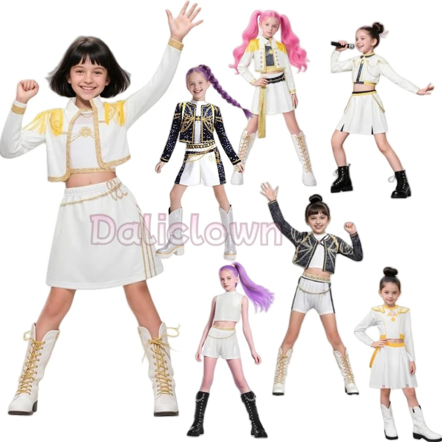 White Black Golden Huntrix Demon Hunters KPop Mira Zoey Rumi Cosplay Costume Kids Birthday Party Dress Girls Halloween Costume