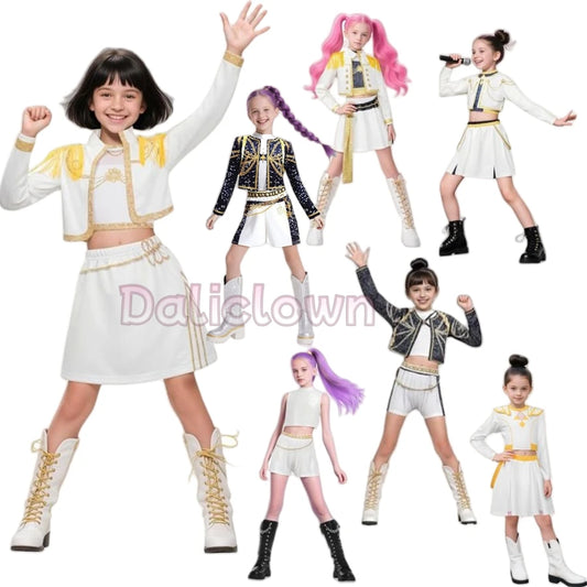White Black Golden Huntrix Demon Hunters KPop Mira Zoey Rumi Cosplay Costume Kids Birthday Party Dress Girls Halloween Costume